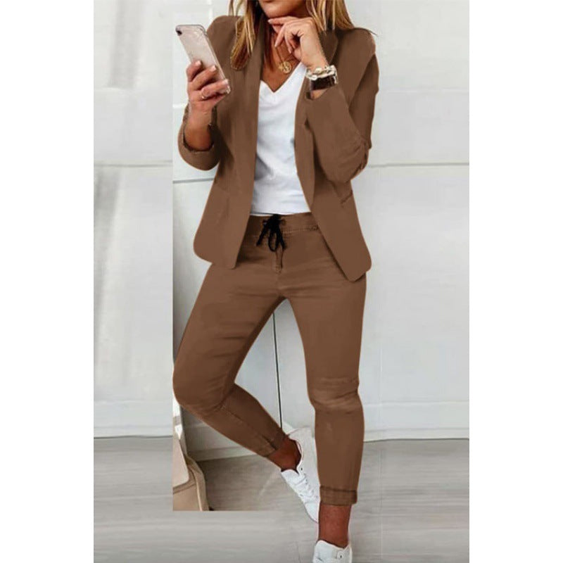 Damen Zweiteiliges Stretch-Jersey-Blazer-Set mit Kordelzug-Jogginghose Echo Archiv