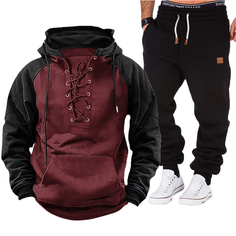 Herren lässiger Kapuzenpullover mit geflochtenem Schnürverschluss und bequemen Jogginghosen Echoarchiv