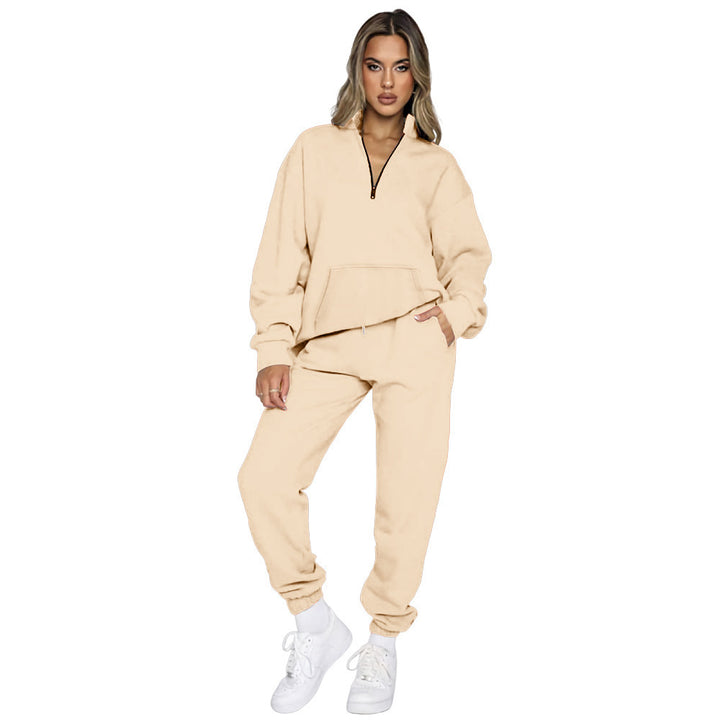 Damen nan French‑Terry Relax‑Loungewear‑Set mit halbem Reißverschluss, Kängurutasche und taillierter, schmal zulaufender Jogginghose Echo Archiv