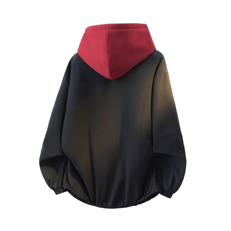 Unisex Oversize-Jacke im Lagenlook mit integrierter Kontrastkapuze und elastischem Saum Echoarchiv