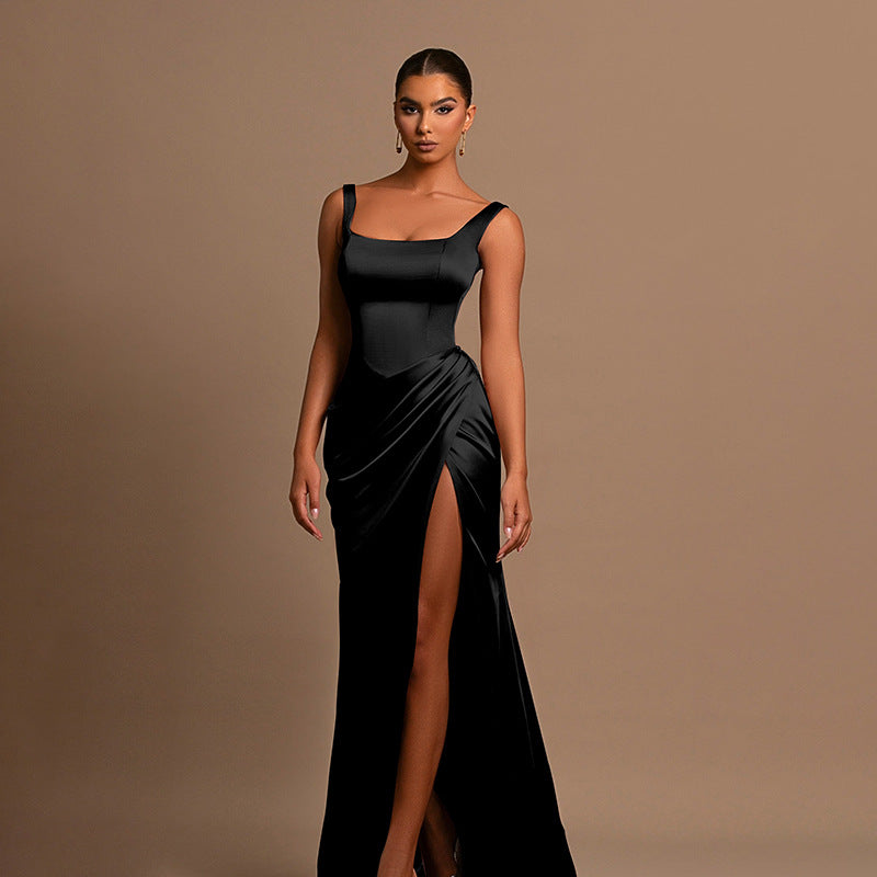 Damen elegantes Maxikleid mit anliegendem Oberteil und hohem Schlitz Echo Archiv