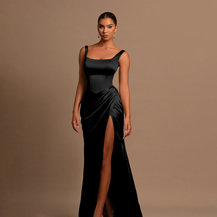 Damen elegantes Maxikleid mit anliegendem Oberteil und hohem Schlitz Echo Archiv
