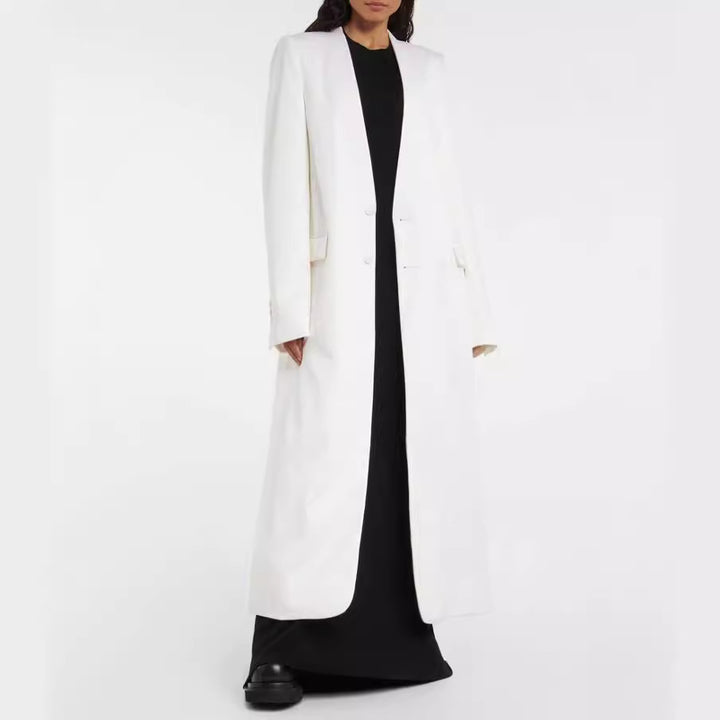 Damen Maxilanger schlanker Mantelblazer mit verdeckter Knopfleiste und schmaler Schulterlinie Echoarchiv