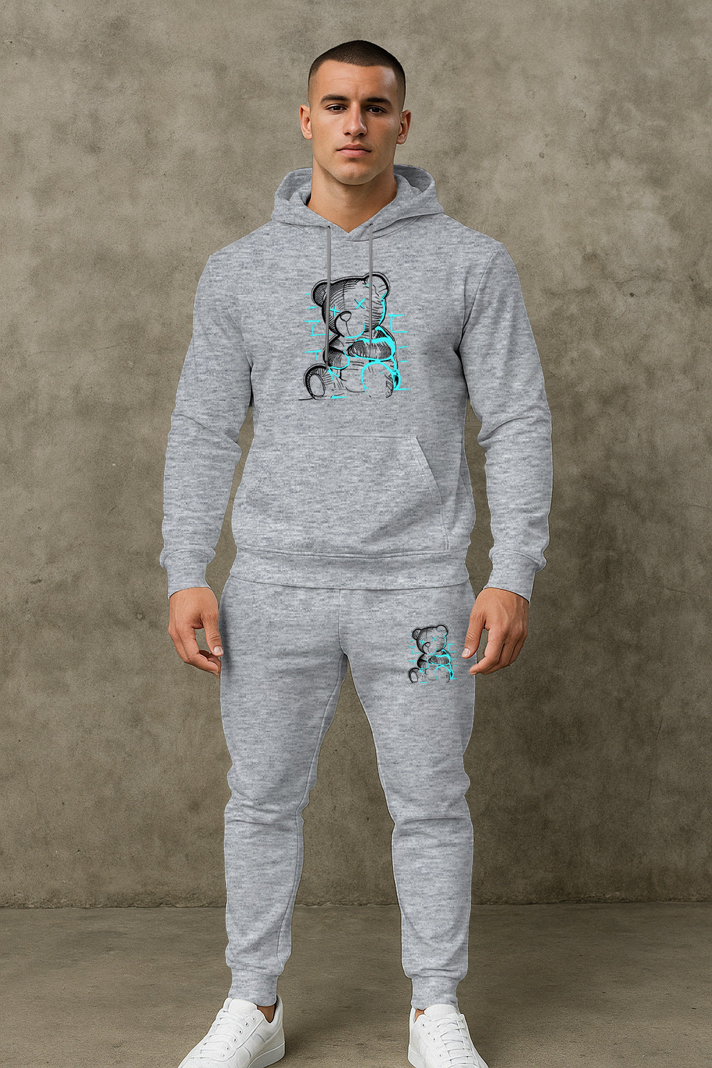 Herren bequemer Hoodie und Jogginghose Set mit einzigartigem Grafikdruck Echoarchiv