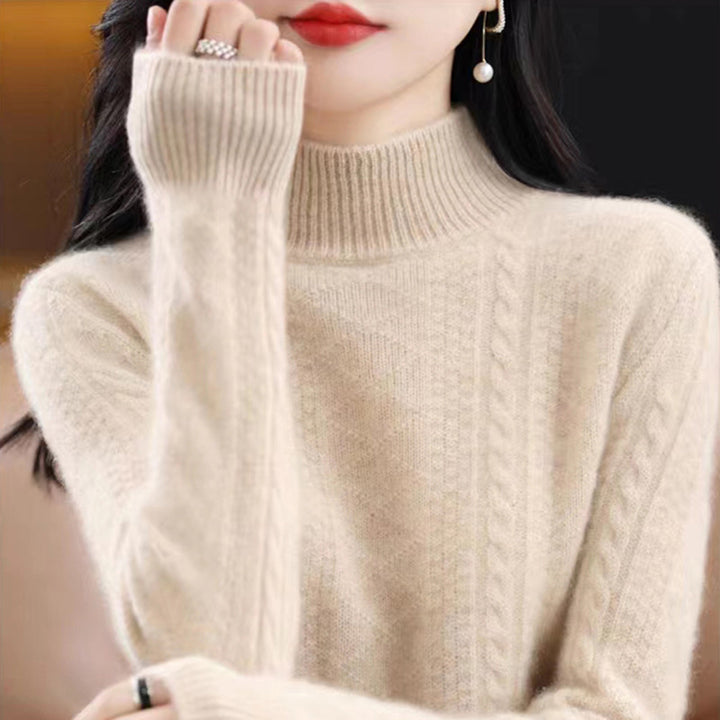 Damen Weicher Mohair‑Optik Mockneck‑Pullover mit Zopfmotiv und feinem Rippkragen Echoarchiv