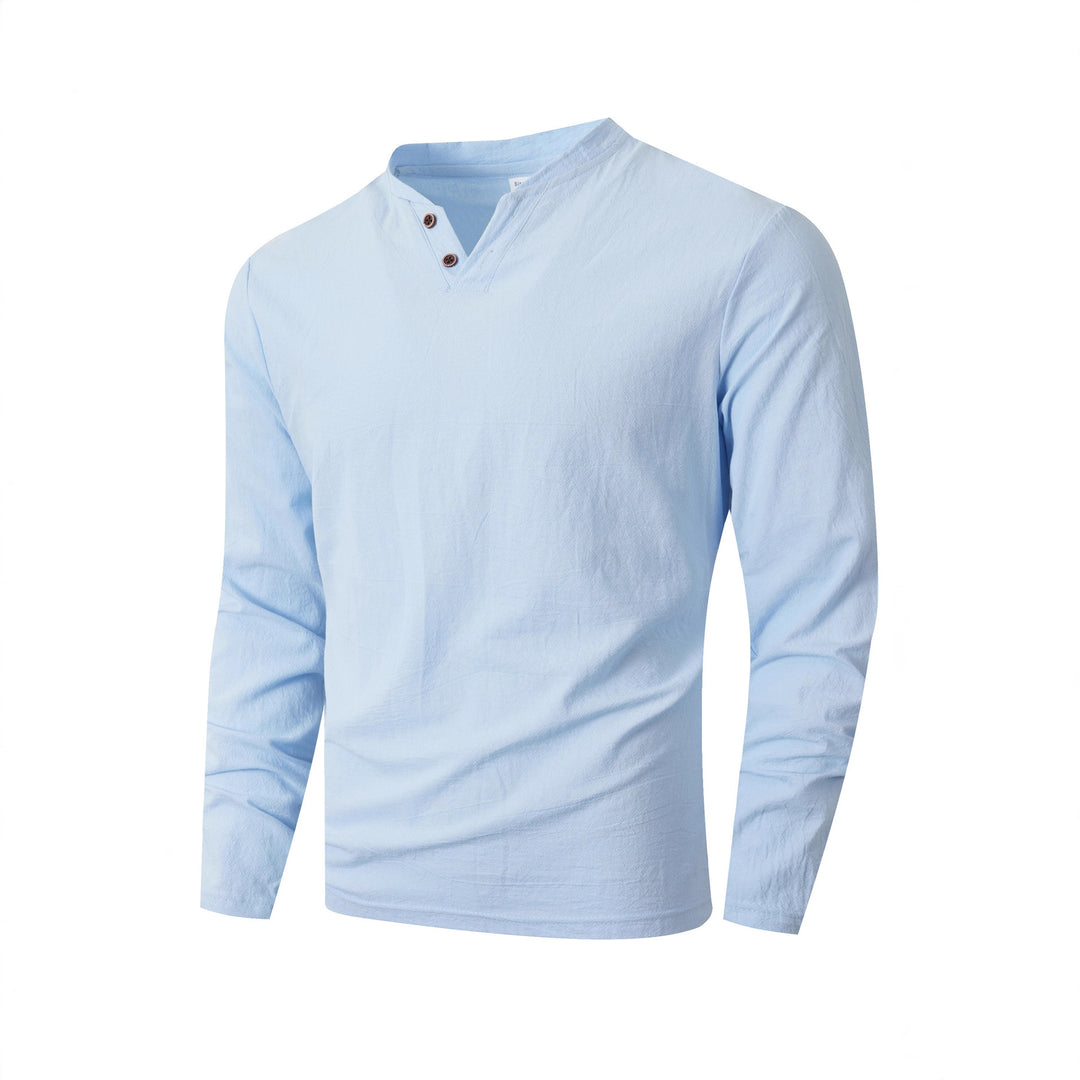 Herren Langarmshirt mit modernem Stehkragen und eleganten Knöpfen Echoarchiv