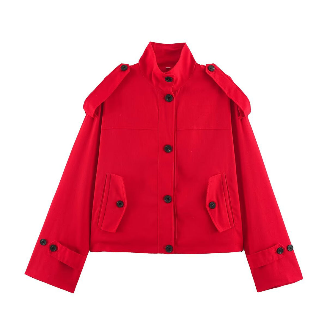 Damen Kurzjacke im Utility-Stil mit Stehkragen und Schulterpatten Echoarchiv