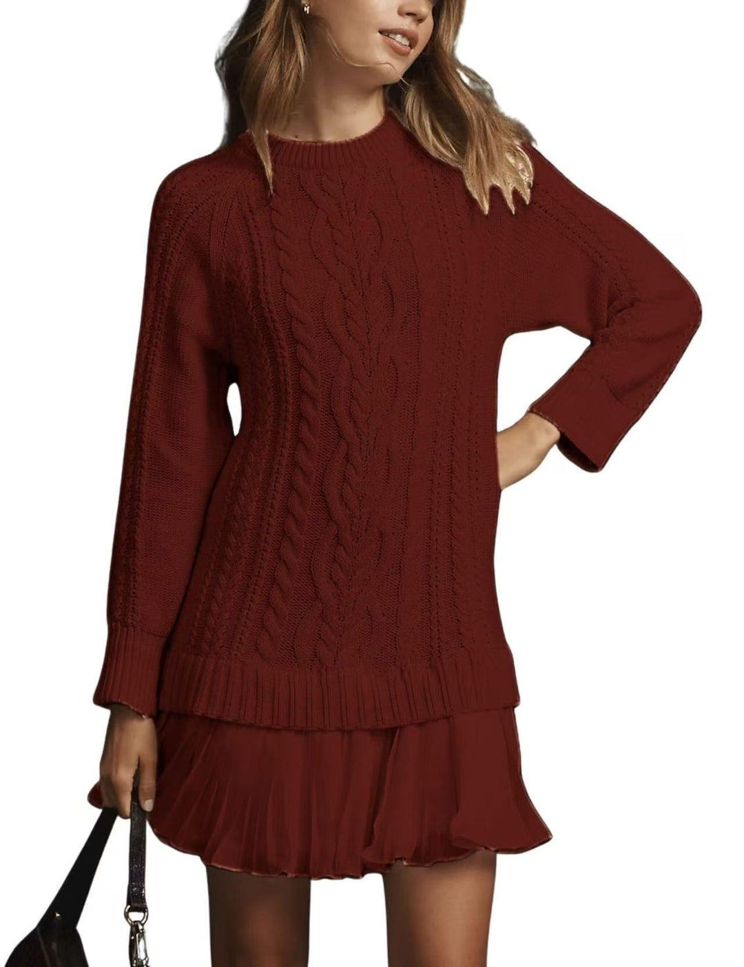 Damen nan Kabelstrick-Pullover mit Tunika-Schnitt, Zopfmuster und Rippbündchen Echo Archiv