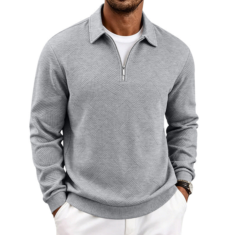 Herren Halbzip-Strickpullover mit geometrischer Struktur und Stehkragen Echoarchiv
