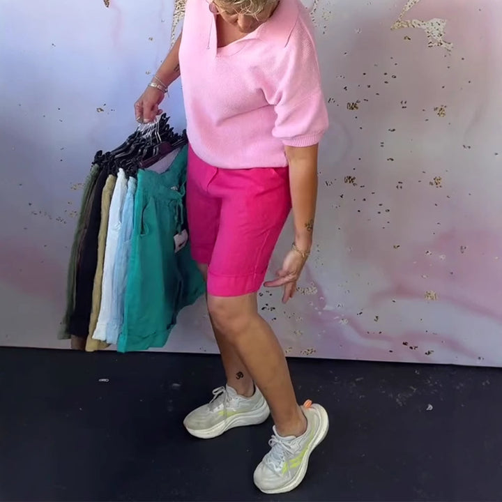 Damen nan Leinenmix-Relaxshorts mit elastischem Komfortbund und Eingrifftaschen Echo Archiv
