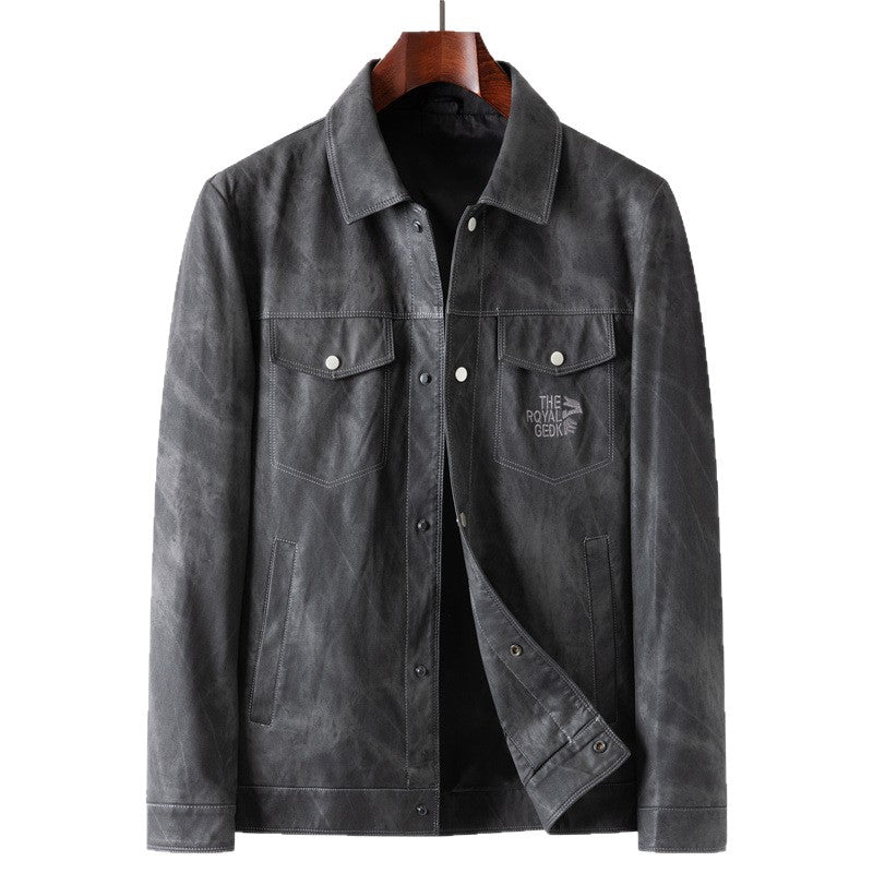 Herren Vintage-Lederoptik-Truckerjacke mit Used-Effekt und Brustpattentaschen Echo Archiv