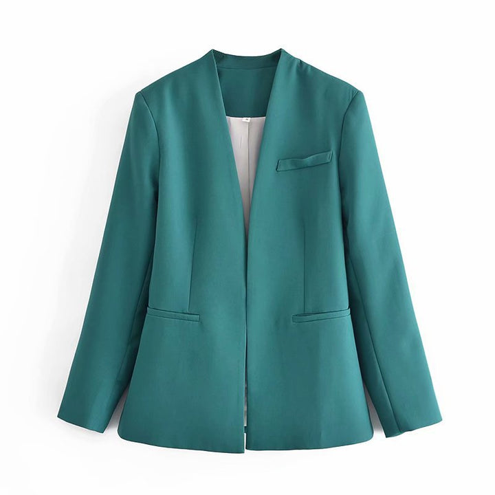 Damen Taillierter Blazer ohne Revers mit offener Front und Paspeltaschen Echo Archiv