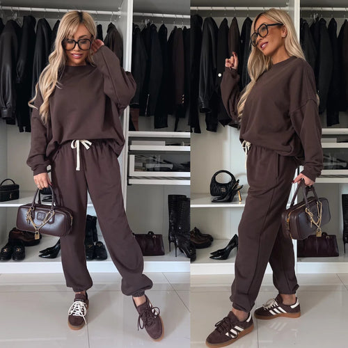 Damen weiches Lounge-Set aus Baumwollmix mit Tunnelzug und elastischen Bündchen – Avérine