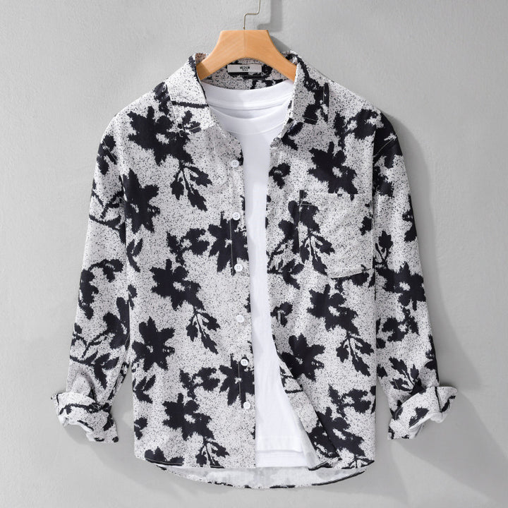 Herren Lockeres Baumwoll-Layering-Overshirt mit painterly Blumenallover und Brusttasche Echoarchiv