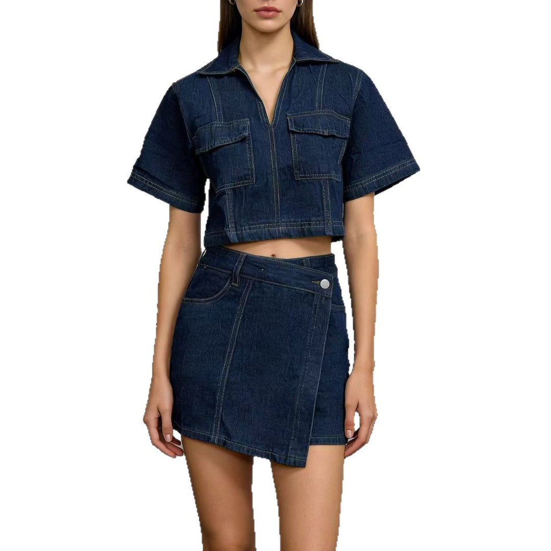 Damen modisches cropped Hemd mit aufgesetzten Taschen und lässigen Shorts Echo Archiv