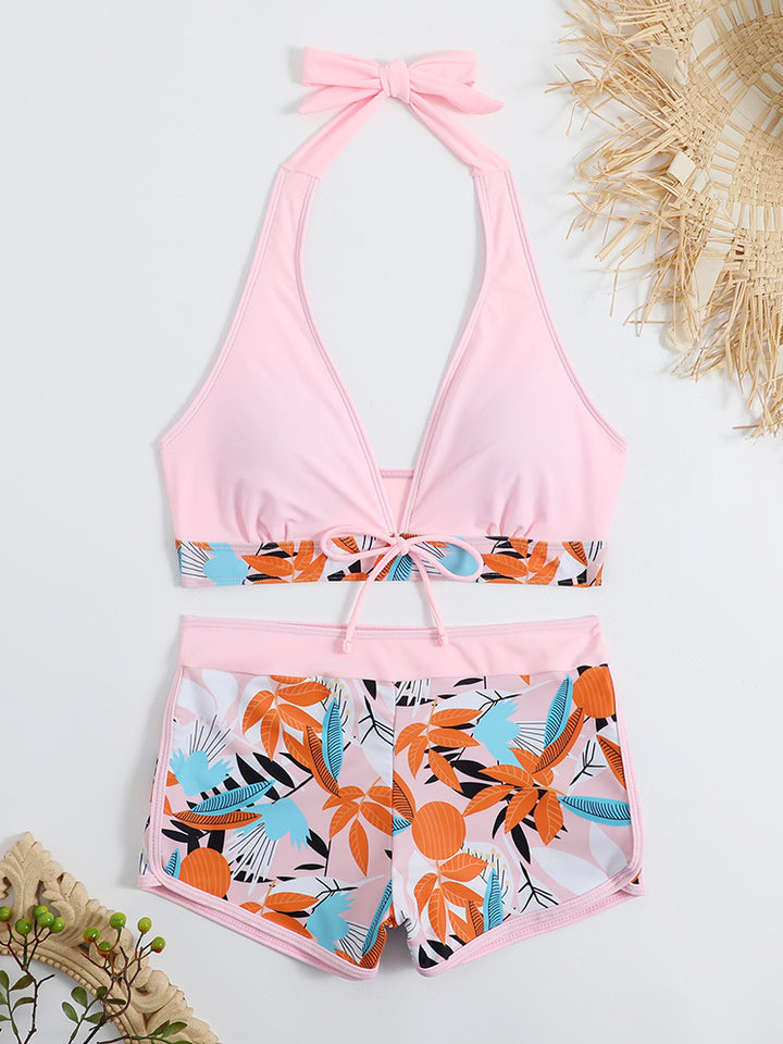 Damen Sportliches Bikini-Set mit verstellbarem Haltertop und Shorts Echo Archiv