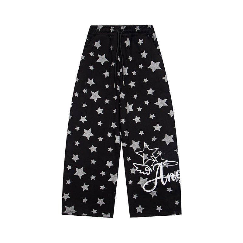 Damen Extraweite Palazzo-Loungehose aus French Terry mit Komfortbund, Kordelzug und Sternenallover Echoarchiv