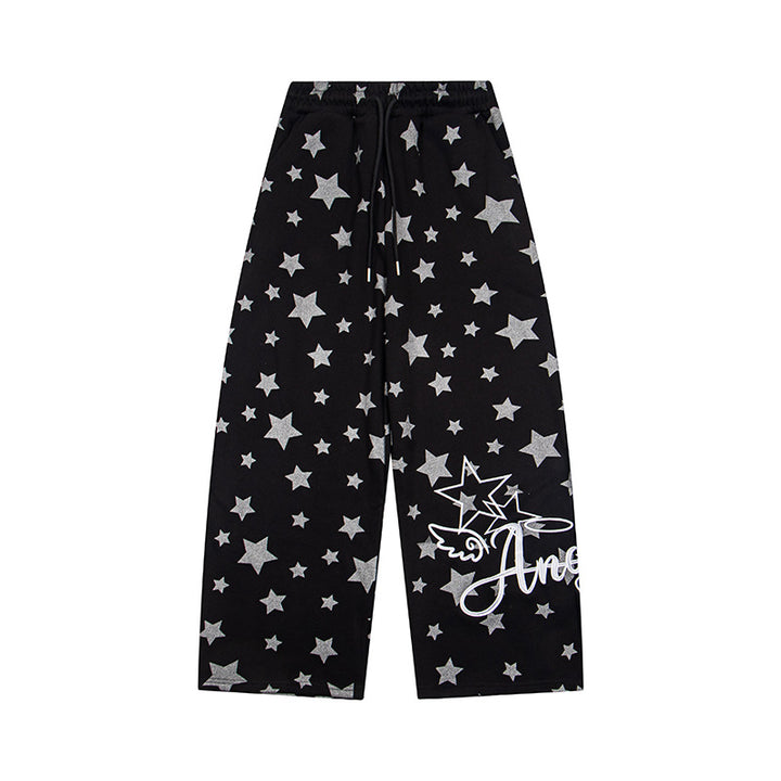 Damen Extraweite Palazzo-Loungehose aus French Terry mit Komfortbund, Kordelzug und Sternenallover Echoarchiv