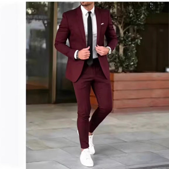 Herren nan tailliertes Anzugset aus leichtem Stretch-Twill mit Ein-Knopf-Sakko und Flat-Front-Hose Echo Archiv