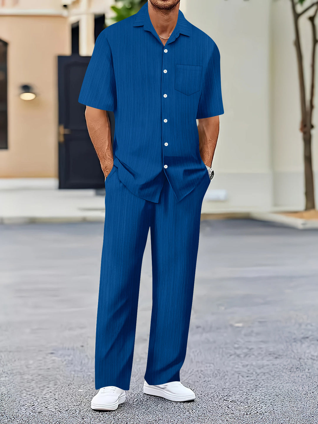 Herren Freizeitanzug mit eleganter Textur und praktischen Taschen Echoarchiv