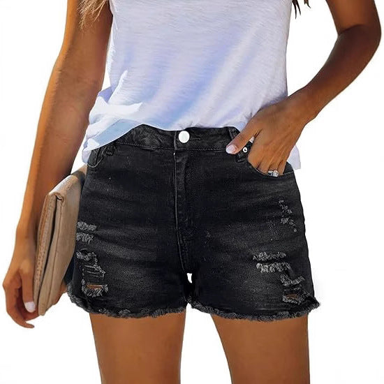 Damen Destroyed Denim-Shorts mit fransigen Säumen und lässigem Schnitt Echo Archiv