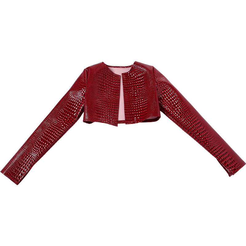 Damen Cropped Kunstlederjacke im modischen Schlangenleder-Look Echo Archiv