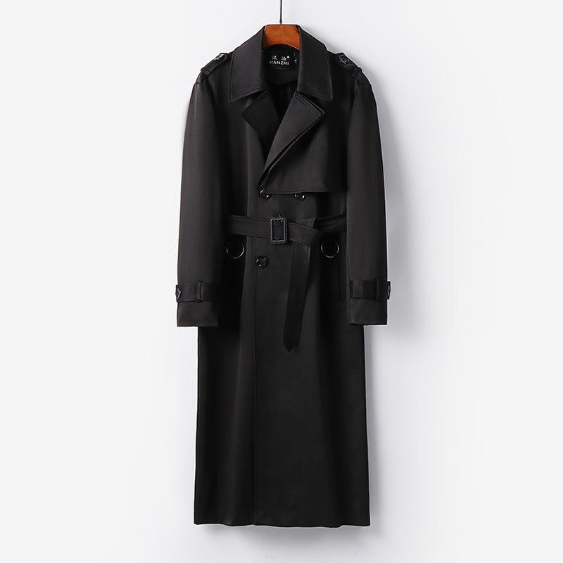 Herren Eleganter knöchellanger Trenchcoat mit verdeckter Knopfleiste und Taillengürtel Echoarchiv