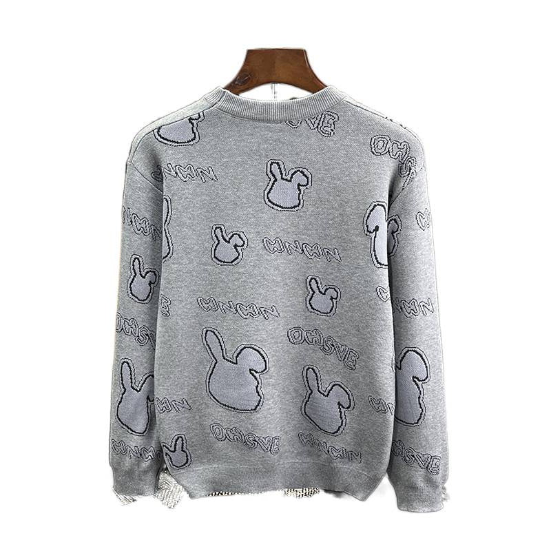 Unisex Feinstrick-Pullover mit dezentem Jacquard-Hasenrelief und Rundhalsausschnitt Echoarchiv
