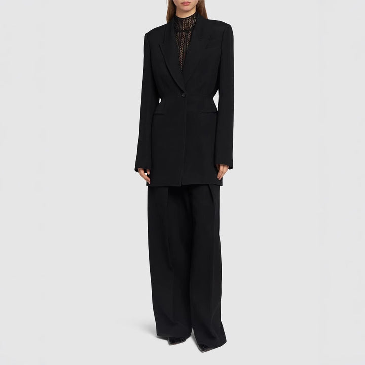 Damen Einreihiger Longblazer mit taillierter Silhouette und weiter Palazzohose Echoarchiv