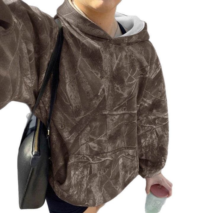Damen Oversize Kapuzenpullover mit Naturmuster und Kängurutasche Echoarchiv