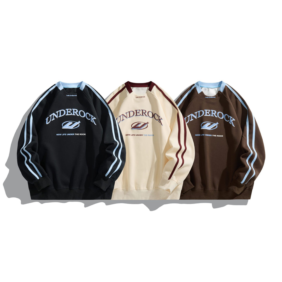 Unisex Oversize Rundhals-Sweatshirt mit Kontraststreifen und großem Logoprint Echoarchiv