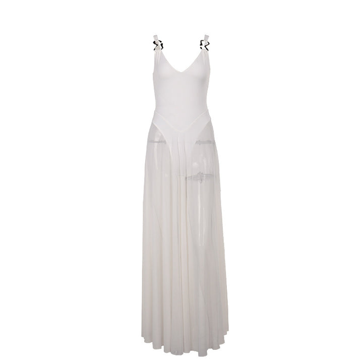 Damen Stilvolles Maxikleid mit transparentem Rock und elegantem V-Ausschnitt Echo Archiv