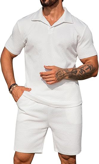 Herren lässiges Kurzarm-Set mit modischem Design und strukturiertem Oberteil Echoarchiv