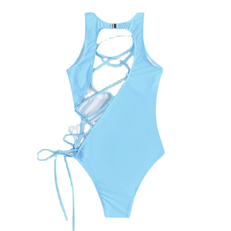 Damen sportlicher Einteiler Badeanzug mit raffiniertem Rückendesign Echo Archiv