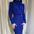 Damen nan elegantes Midikleid mit Drapierter Wasserfall-Front, taillierter Bleistift-Silhouette und langen Ärmeln Echo Archiv