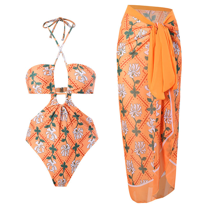 Damen Bandeau-Bikini mit floralen Akzenten und leichtem Wickelrock Echo Archiv