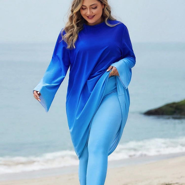 Damen cremiger Strandkleid mit langen Ärmeln und modischem Farbverlauf Echo Archiv