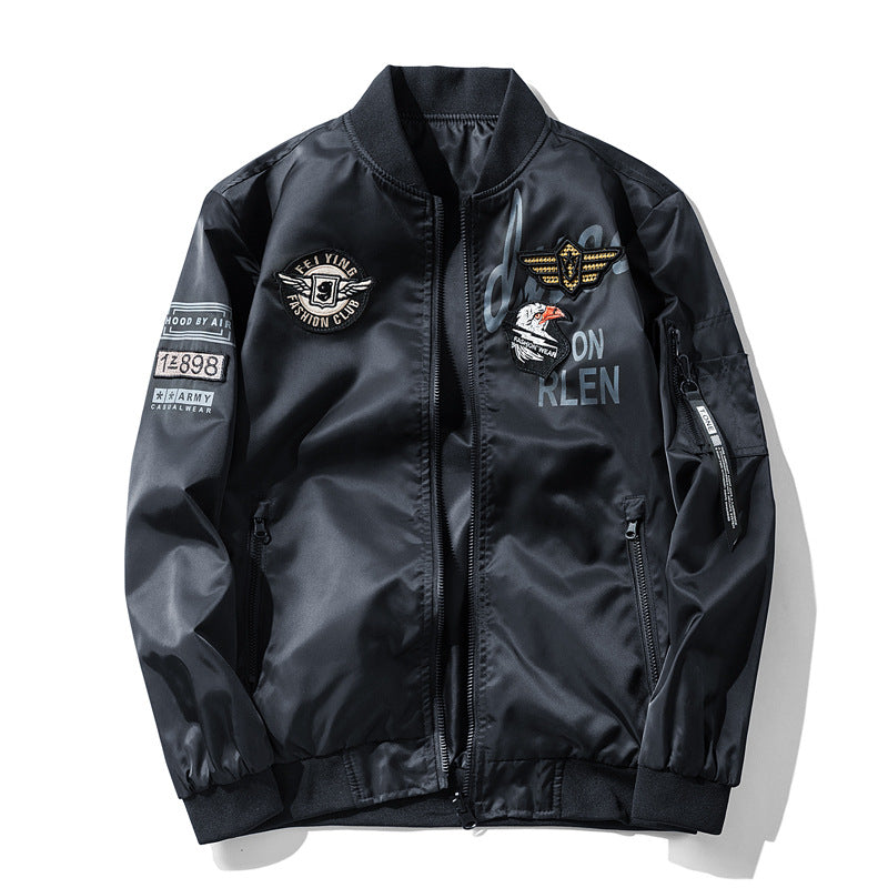 Herren Modische Bomberjacke mit Kunstleder und Stickereien Echo Archiv