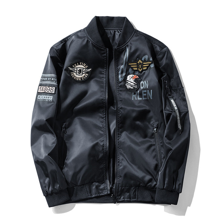 Herren Modische Bomberjacke mit Kunstleder und Stickereien Echo Archiv