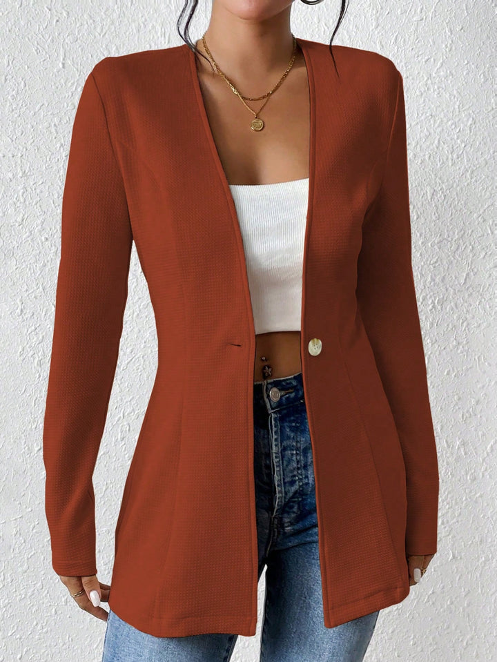 Damen Taillierter kragenloser Longblazer mit Ein-Knopf-Verschluss Echo Archiv
