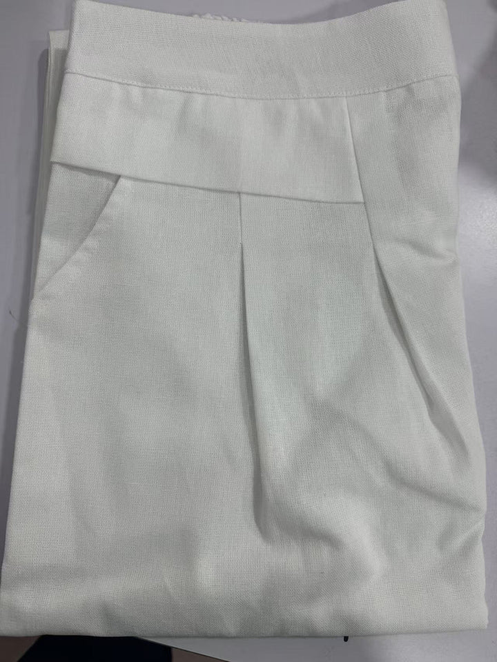 Damen Weit geschnittene Leinenhose mit hohem Bund und eleganten Falten Echoarchiv