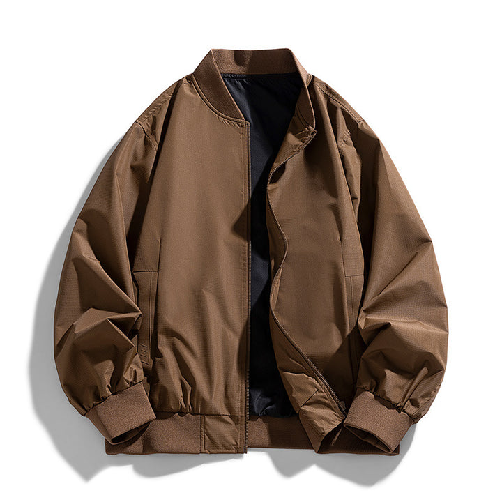Men's relaxed-fit zip-front utility jacket with ribbed collar elastic hem – Taviero