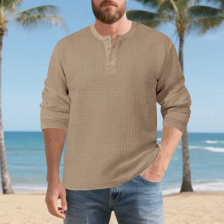 Herren Langarm Henley-Shirt aus komfortablem Waffelmaterial mit Knopfleiste Echoarchiv