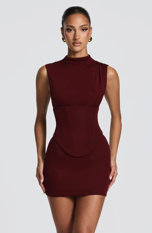 Damen Enganliegendes Stretch-Minikleid mit hohem Kragen Echo Archiv