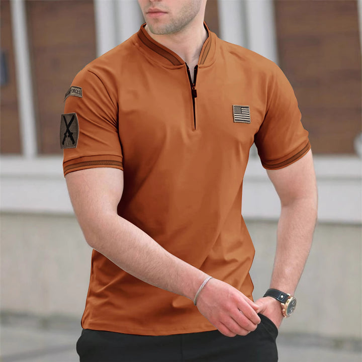 Herren Kurzarm-Kragen-T-Shirt mit praktischer Reißverschlussöffnung und kontrastierenden Akzenten Echoarchiv