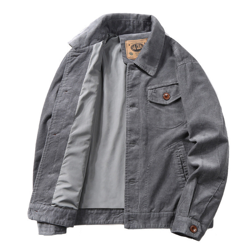 Herren Cord-Truckerjacke mit leichtem Innenfutter, Hemdkragen und aufgesetzter Brustklappe – Taviero