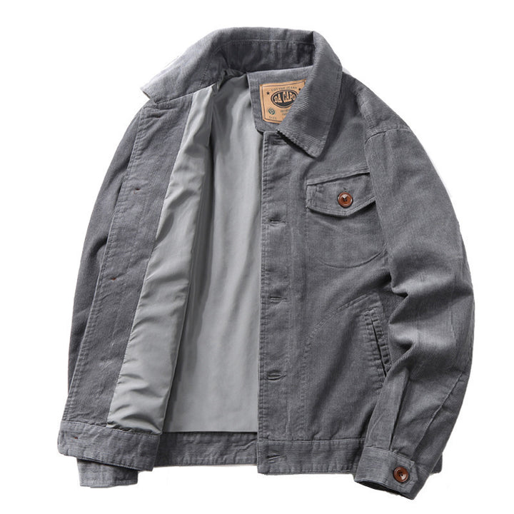Herren Cord-Truckerjacke mit leichtem Innenfutter, Hemdkragen und aufgesetzter Brustklappe – Taviero