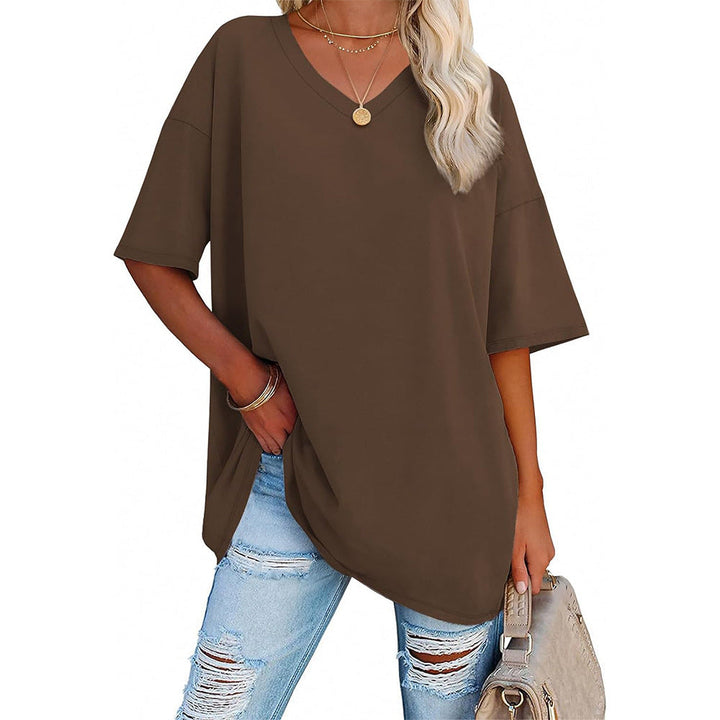 Damen Oversized T-Shirt mit V-Ausschnitt und seitlichen Schlitzen Echoarchiv