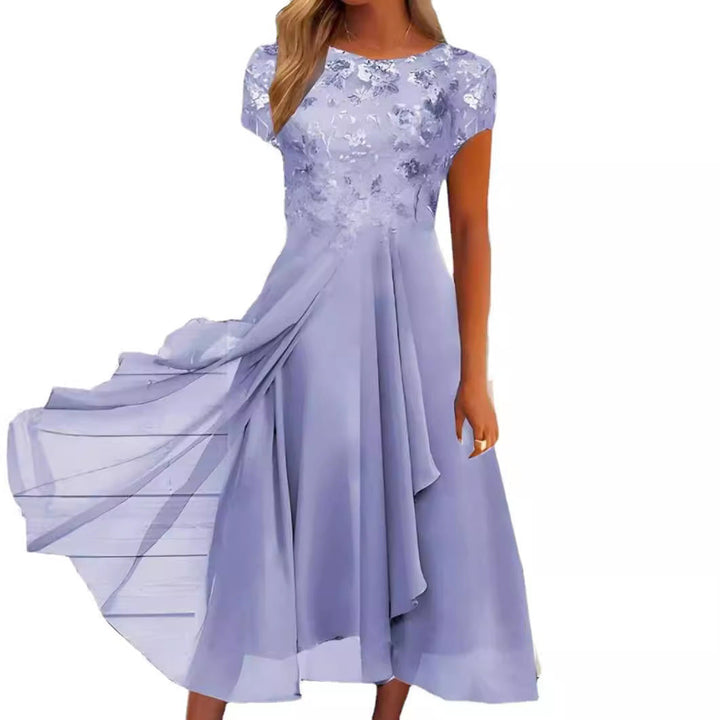 Damen nan elegantes Chiffon-Midikleid mit floraler Spitzenapplikation und fließendem Tellerrock Echoarchiv