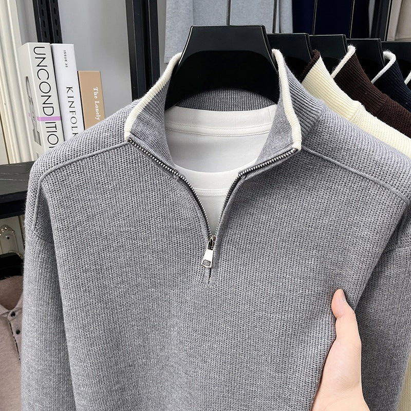 Herren Halbzip-Strickpullover mit Strukturstrick und kontrastiertem Stehkragen Echo Archiv